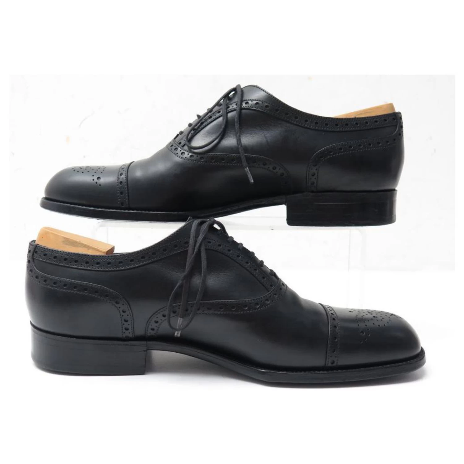 NEW JM WESTON SHOES 615 7D 41 RICHELIEU STRAIGHT BUTTON FLOWERED BLACK LEATHER 4 NEW JM WESTON SHOES 615 7D 41 RICHELIEU STRAIGHT BUTTON FLOWERED BLACK LEATHER - Image 2