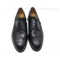 NEW JM WESTON DERBY SHOES 588 Flowered Tip 8E 42 LARGE Lined SOLE Black -Jm Menswear 376113 5