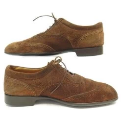 JM WESTON SHOES 607 6E 40.5 RICHELIEU BOUT FLORAL SUEDE BROWN SHOES -Jm Menswear 418626 2