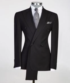 &New Men's Plush Black Double Breasted