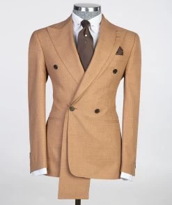 &New Men's Plash Brown Double Breasted