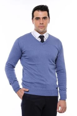V Neck Knitwear Navy Blue Men Sweater -Jm Menswear IMG 1324