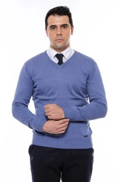 V Neck Knitwear Navy Blue Men Sweater -Jm Menswear IMG 1326