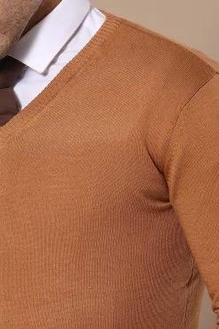 V Neck Brown Men Sweater -Jm Menswear IMG 1328