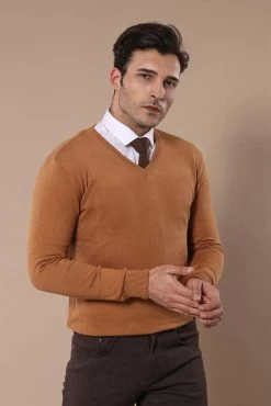 V Neck Brown Men Sweater -Jm Menswear IMG 1329