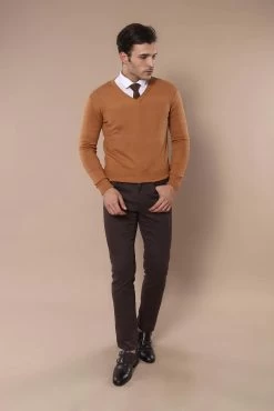 V Neck Brown Men Sweater -Jm Menswear IMG 1330