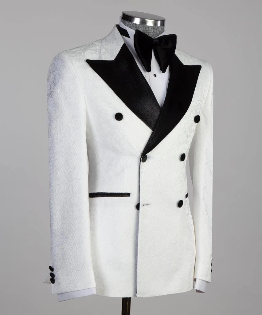&New White Velvet Collar Tuxedo 4 &New White Velvet Collar Tuxedo - Image 2