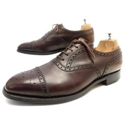 JM WESTON RICHELIEU SHOES 310 Flowered Tip 8E 42 LARGE BLACK LEATHER SHOES Brown