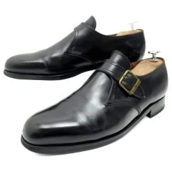 JM WESTON SHOES 531 Flora 7.5C 41.5 DERBY LOAFERS WITH BUCKLE BLACK LEATHER