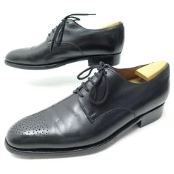 JM WESTON SHOES 577 Derby 6D 41 BLACK LEATHER + BLACK SHOES TRIMMERS